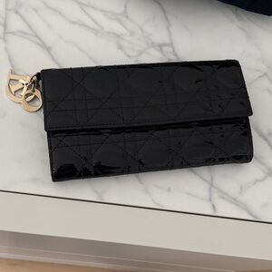Dior Black Patent Leather Clutch with Gold Charm